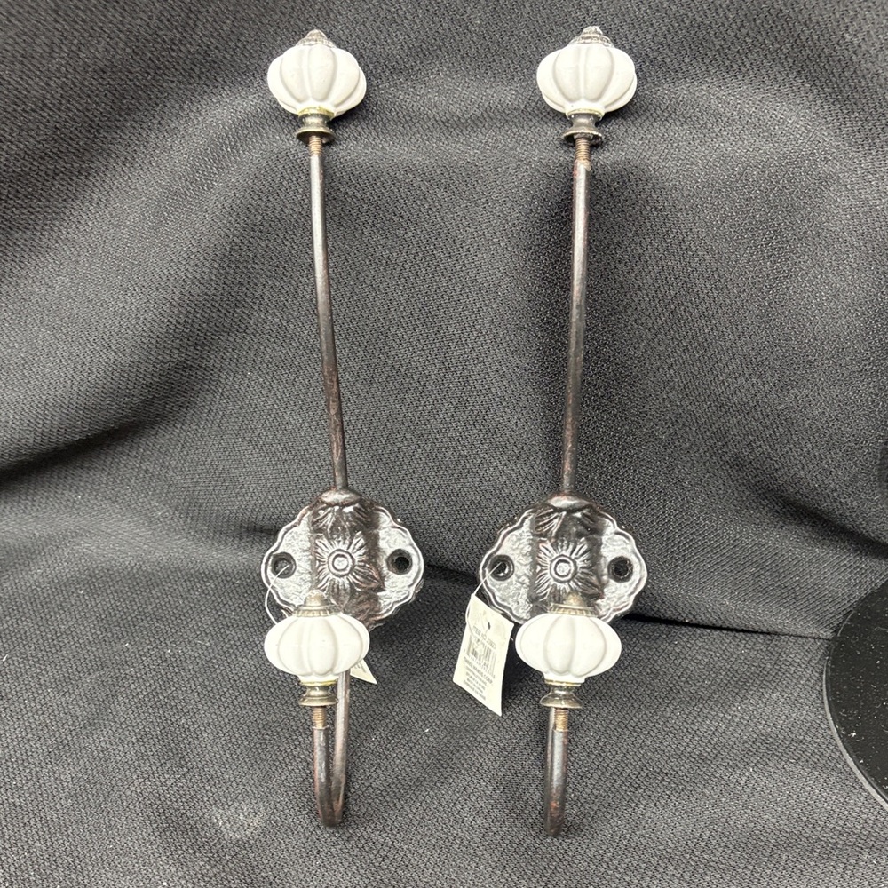 Double Wall Hooks with White Ceramic Knobs NWT